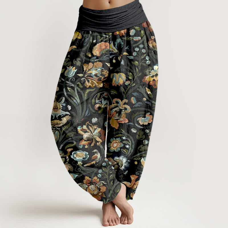 Baumwoll-Haremshose mit Buddha Stones, Retro-Blumen-, Ranken- und Vogelmuster, elastischem Bund für Damen - Schwarz - US16, UK/AU20, EU48 (3XL) - image 8