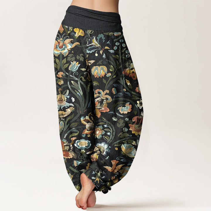 Baumwoll-Haremshose mit Buddha Stones, Retro-Blumen-, Ranken- und Vogelmuster, elastischem Bund für Damen - image 9