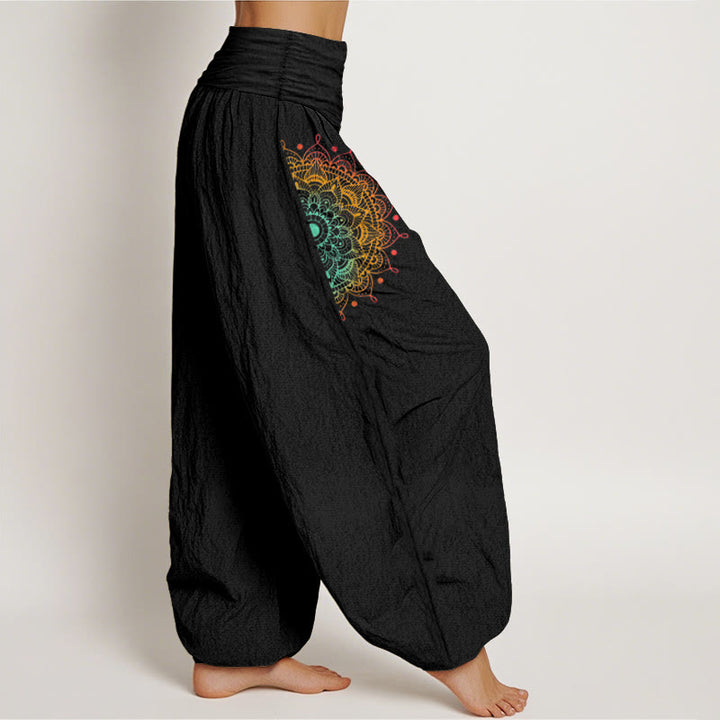 Buddha Stones Haremshose aus reiner Baumwolle mit schlichtem Mandala-Muster und elastischem Bund für Damen - image 2