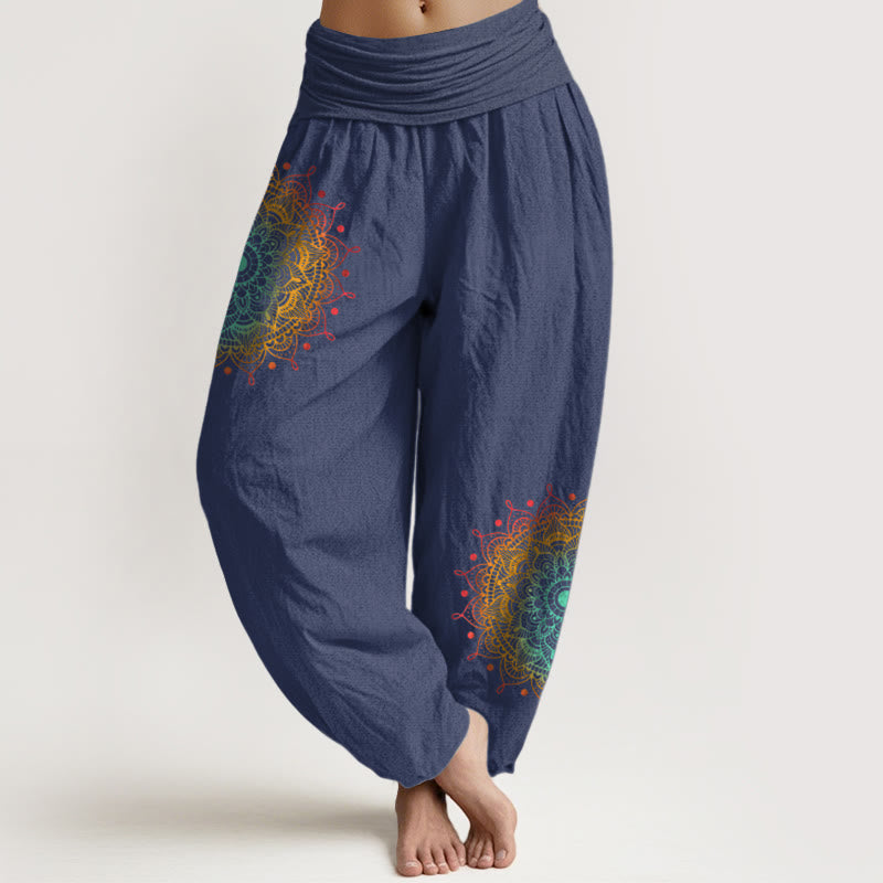 Buddha Stones Haremshose aus reiner Baumwolle mit schlichtem Mandala-Muster und elastischem Bund für Damen - Dunkelschieferblau - US16, UK/AU20, EU48 (3XL) - image 5