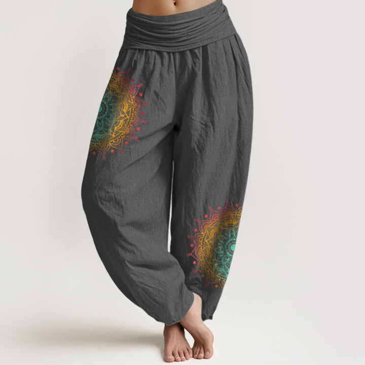 Buddha Stones Haremshose aus reiner Baumwolle mit schlichtem Mandala-Muster und elastischem Bund für Damen - DimGray - US16, UK/AU20, EU48 (3XL) - image 8