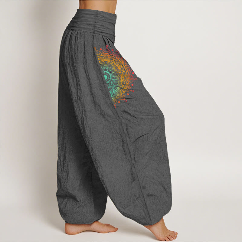 Buddha Stones Haremshose aus reiner Baumwolle mit schlichtem Mandala-Muster und elastischem Bund für Damen - image 10
