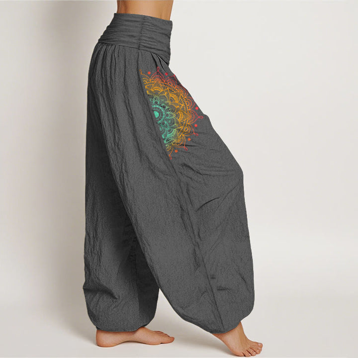Buddha Stones Haremshose aus reiner Baumwolle mit schlichtem Mandala-Muster und elastischem Bund für Damen - image 10