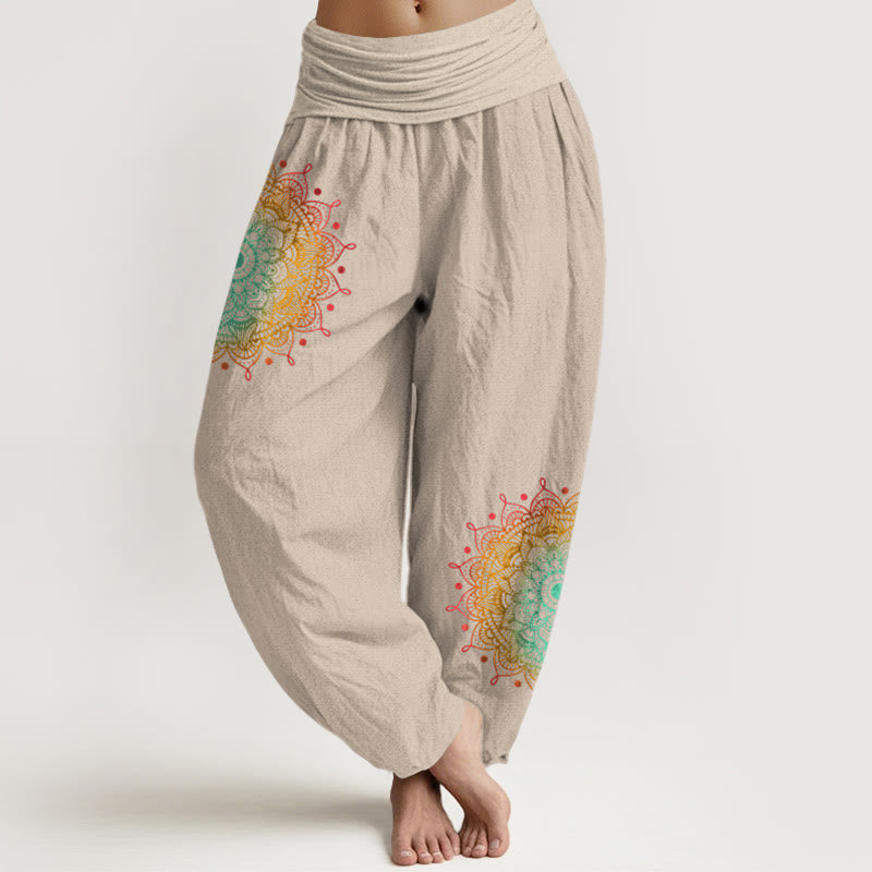 Buddha Stones Haremshose aus reiner Baumwolle mit schlichtem Mandala-Muster und elastischem Bund für Damen - Bräunen - US16, UK/AU20, EU48 (3XL) - image 11