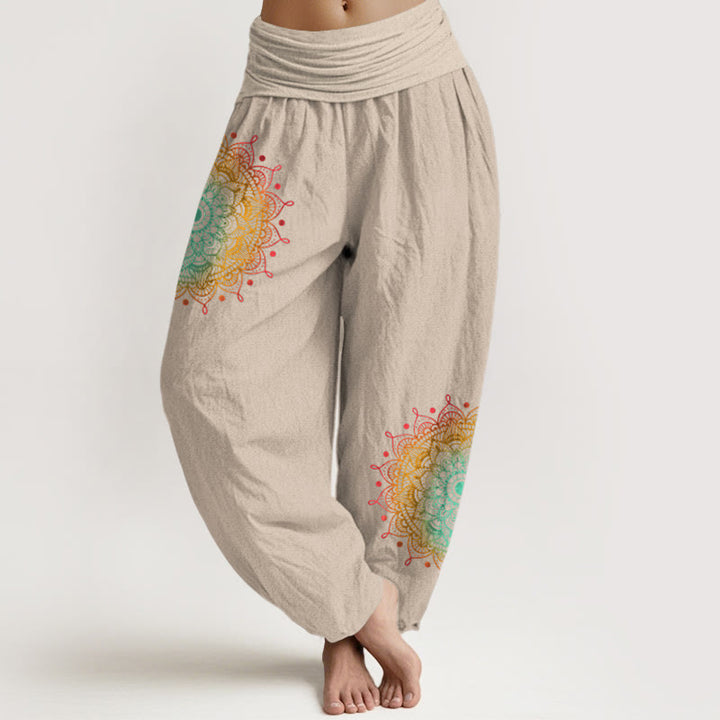 Buddha Stones Haremshose aus reiner Baumwolle mit schlichtem Mandala-Muster und elastischem Bund für Damen - Bräunen - US16, UK/AU20, EU48 (3XL) - image 11