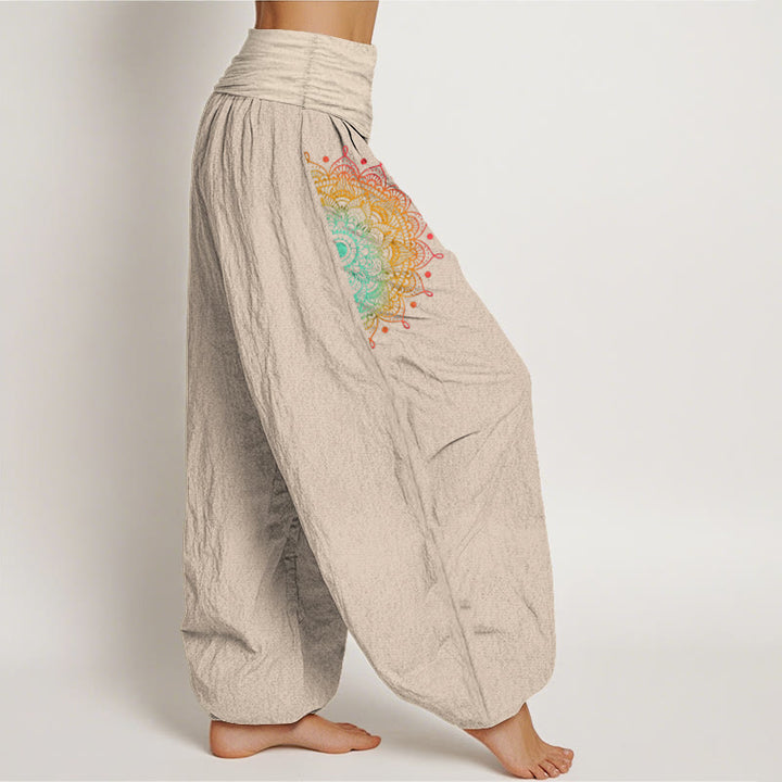 Buddha Stones Haremshose aus reiner Baumwolle mit schlichtem Mandala-Muster und elastischem Bund für Damen - image 13