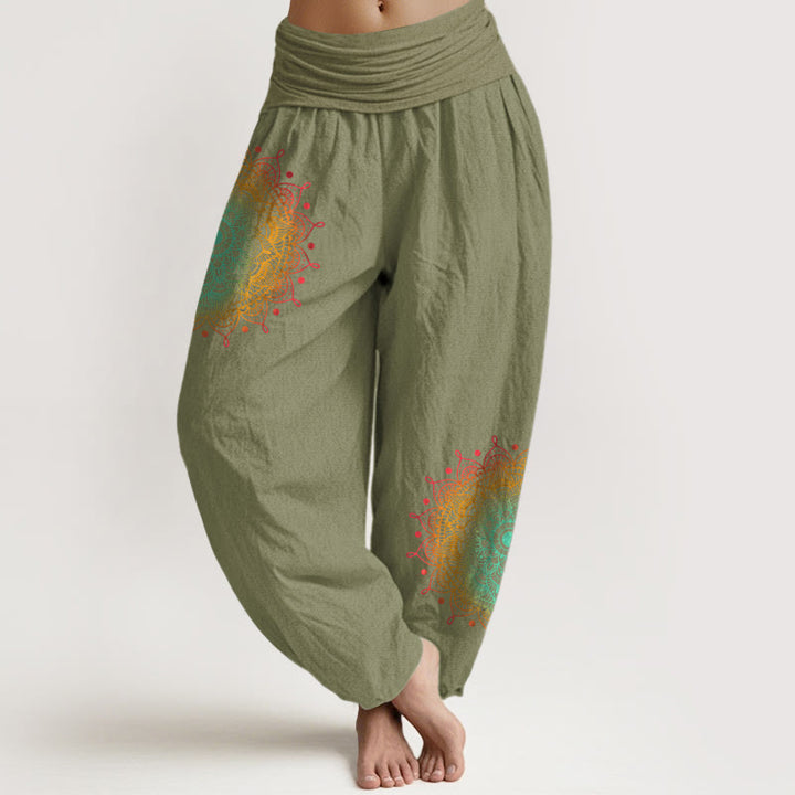 Buddha Stones Haremshose aus reiner Baumwolle mit schlichtem Mandala-Muster und elastischem Bund für Damen - Olivgrün - US16, UK/AU20, EU48 (3XL) - image 14
