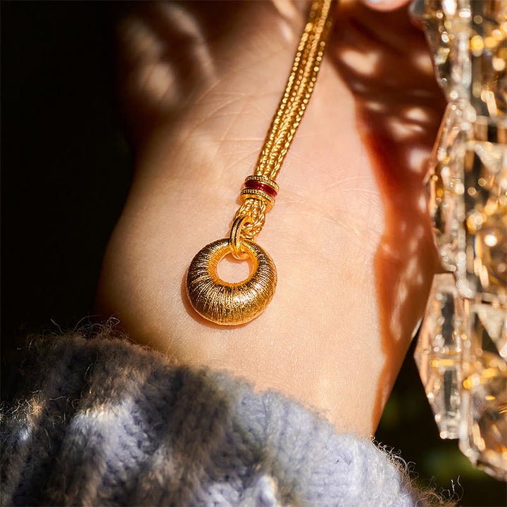 Buddha Stones, 24 Karat vergoldete Kupfer-Friedensschnalle, strukturierte Reichtumskette, Anhänger - image 12