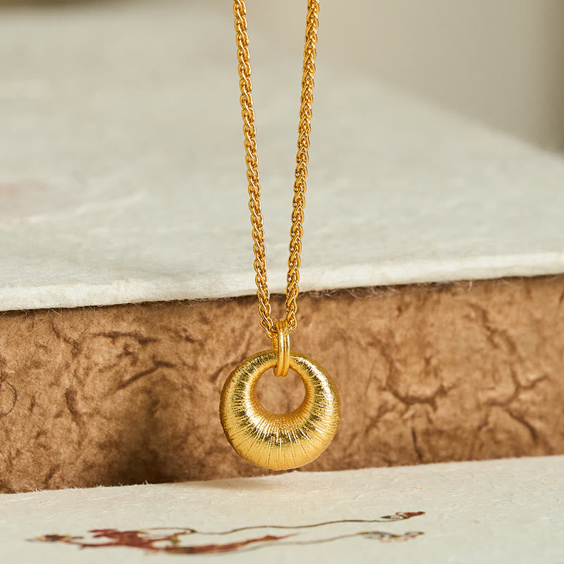 Buddha Stones, 24 Karat vergoldete Kupfer-Friedensschnalle, strukturierte Reichtumskette, Anhänger - image 1