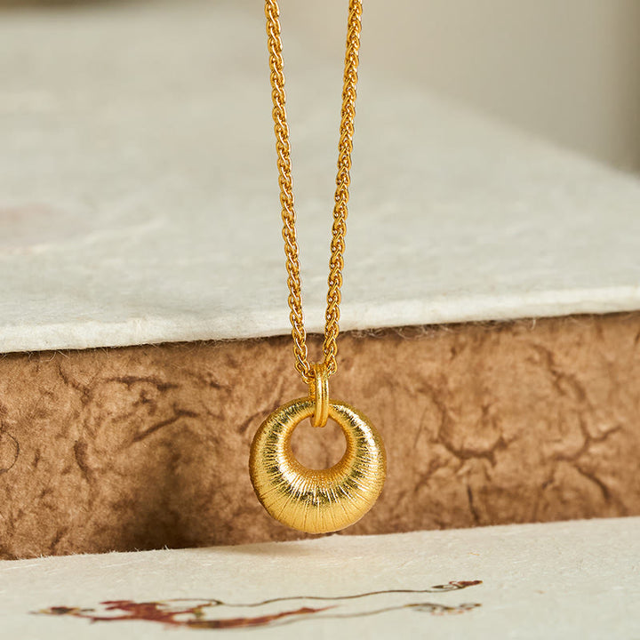 Buddha Stones, 24 Karat vergoldete Kupfer-Friedensschnalle, strukturierte Reichtumskette, Anhänger - image 1