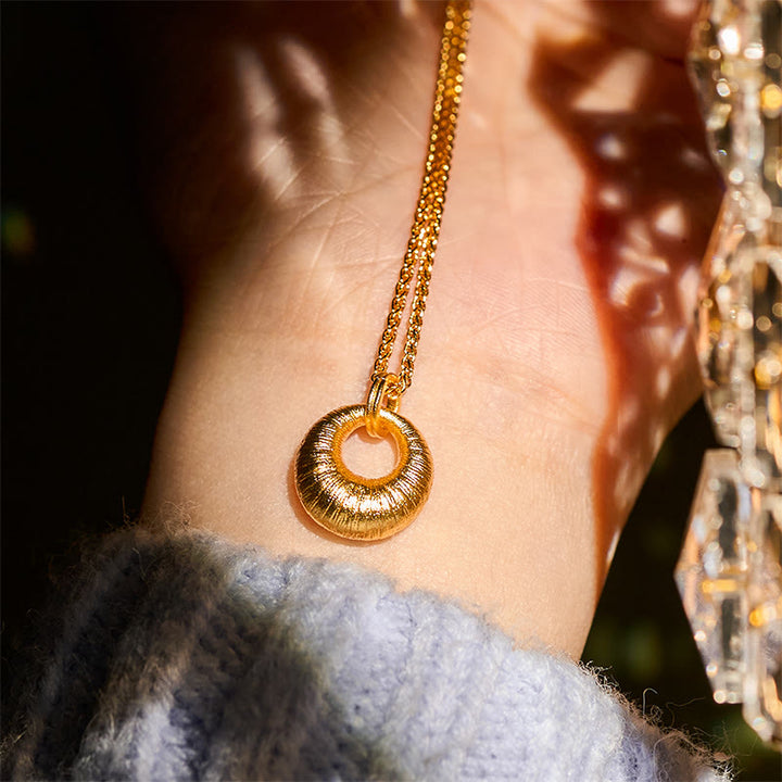 Buddha Stones, 24 Karat vergoldete Kupfer-Friedensschnalle, strukturierte Reichtumskette, Anhänger - image 6