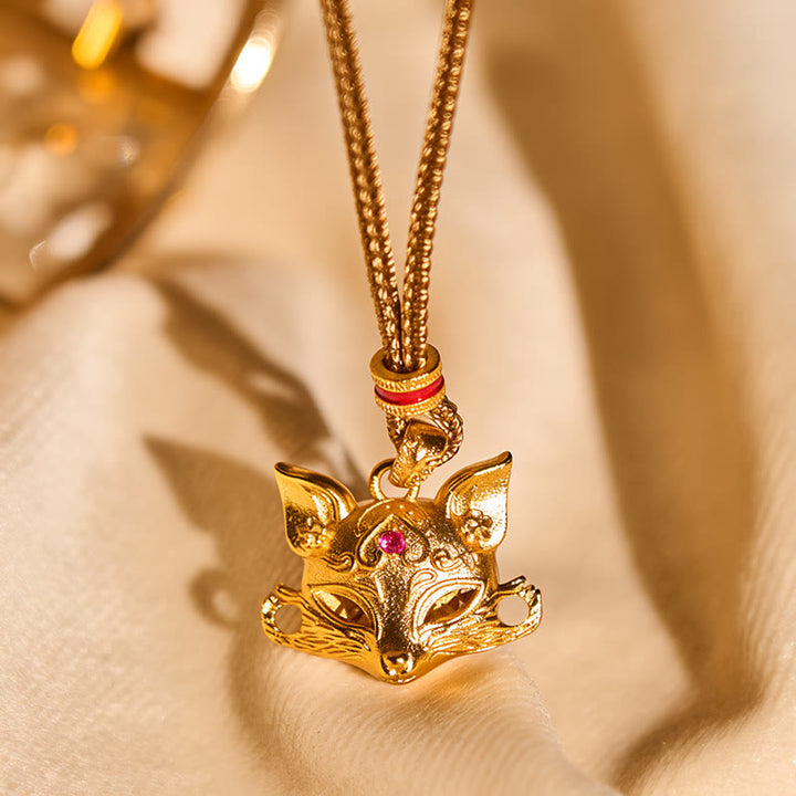 Buddha Stones 24 Karat vergoldeter Messing-Fuchs-Charm-Halskettenanhänger mit Seilstruktur - image 3