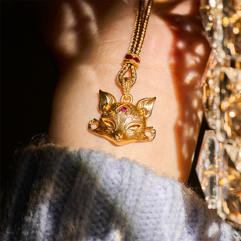 Buddha Stones 24 Karat vergoldeter Messing-Fuchs-Charm-Halskettenanhänger mit Seilstruktur - image 6