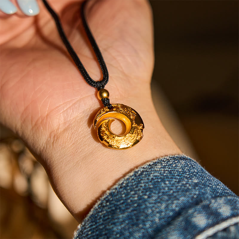 Buddha Stones, 24 Karat vergoldete Messing-Friedensschnalle, schwarzes Seil, Glücksbringer-Halskette mit Anhänger - image 8