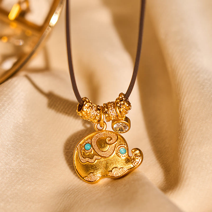 Buddha Stones -Elefanten-Symbol-Halskette mit Anhänger aus 24-karätig vergoldetem Messing - image 3