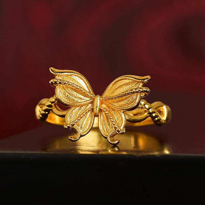 Buddha Stones, 24 Karat vergoldeter Messingring mit Schmetterlingssymbol, verstellbar, Liebesring - image 2