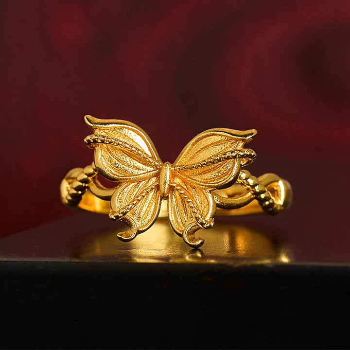 Buddha Stones, 24 Karat vergoldeter Messingring mit Schmetterlingssymbol, verstellbar, Liebesring - image 2