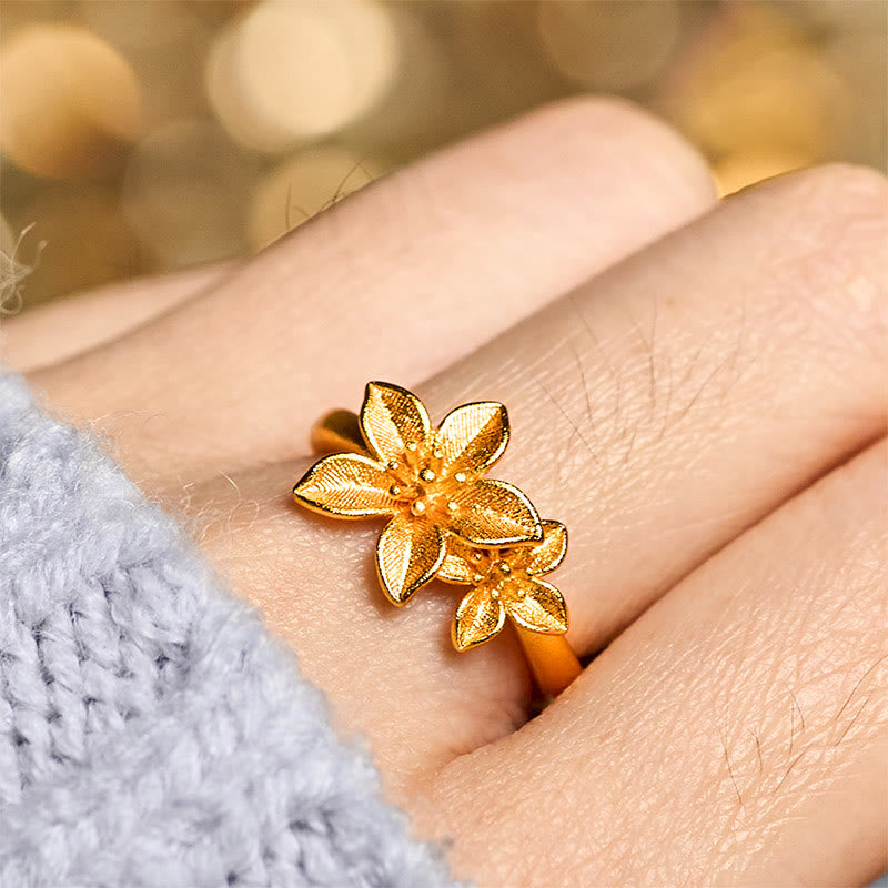 Buddha Stones ​​Fliederblüte, verstellbarer Ring aus 24 Karat vergoldetem Kupfer und Messing - image 7