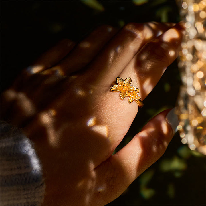 Buddha Stones ​​Fliederblüte, verstellbarer Ring aus 24 Karat vergoldetem Kupfer und Messing - image 11