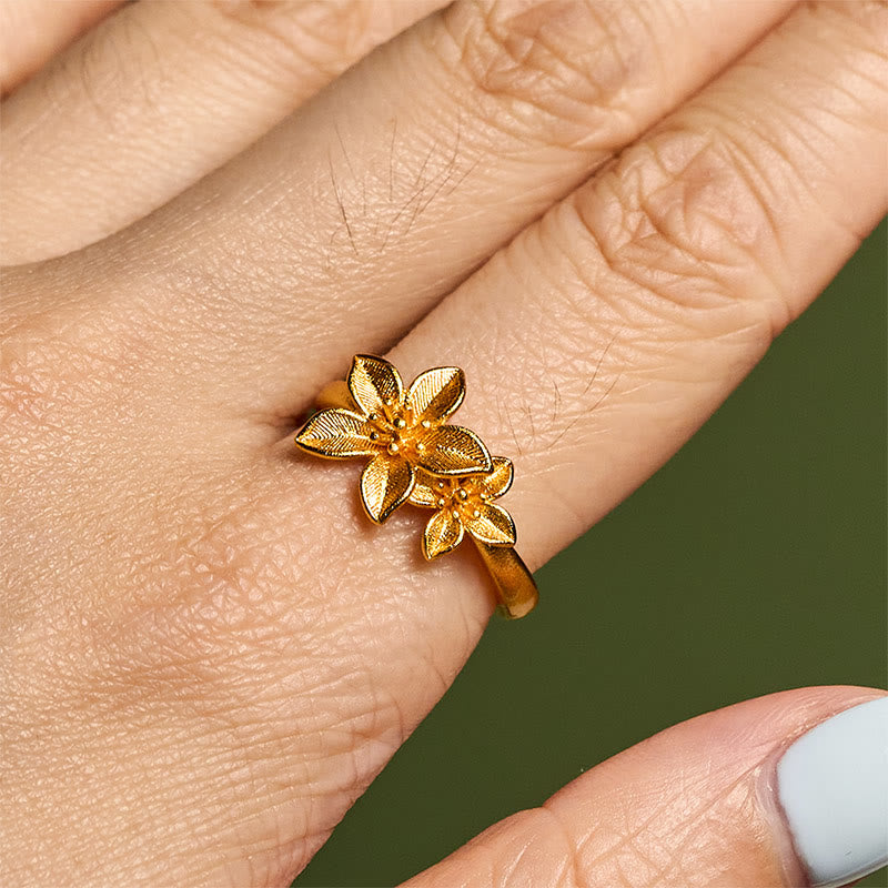 Buddha Stones ​​Fliederblüte, verstellbarer Ring aus 24 Karat vergoldetem Kupfer und Messing - image 9