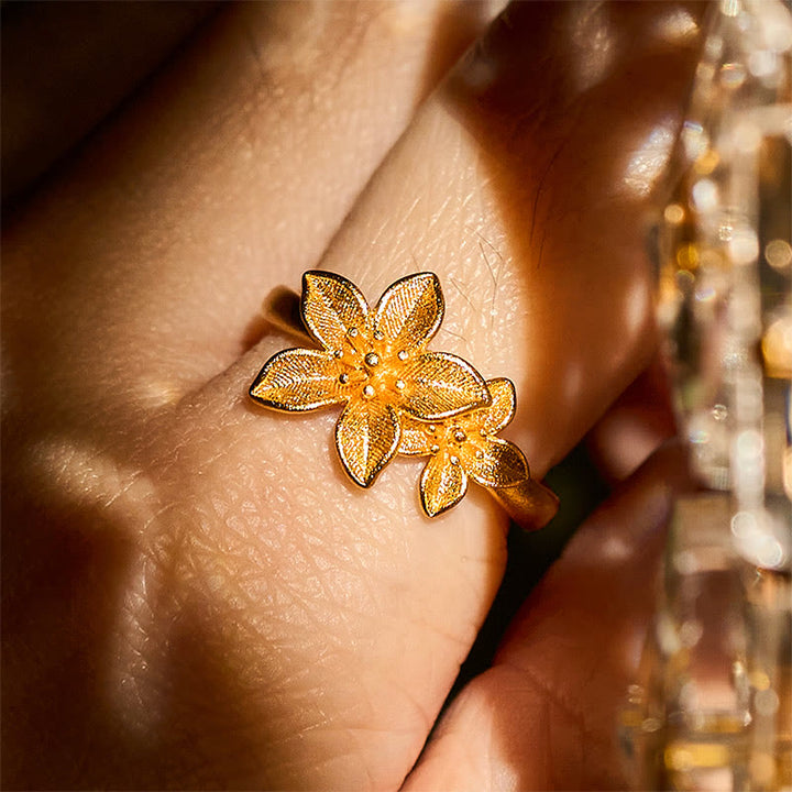 Buddha Stones ​​Fliederblüte, verstellbarer Ring aus 24 Karat vergoldetem Kupfer und Messing - image 8