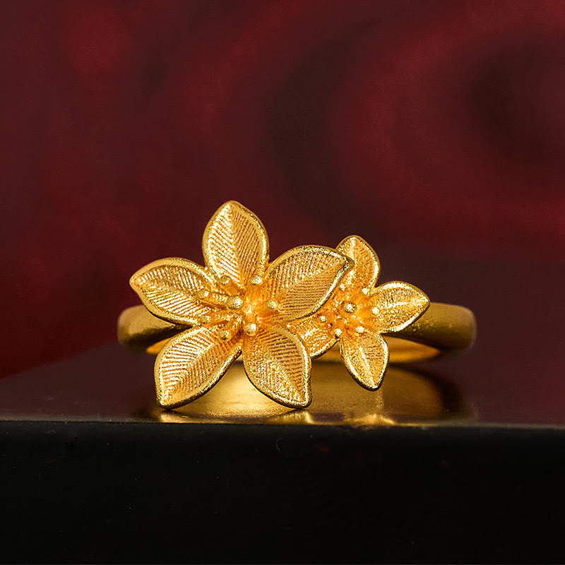 Buddha Stones ​​Fliederblüte, verstellbarer Ring aus 24 Karat vergoldetem Kupfer und Messing - image 2