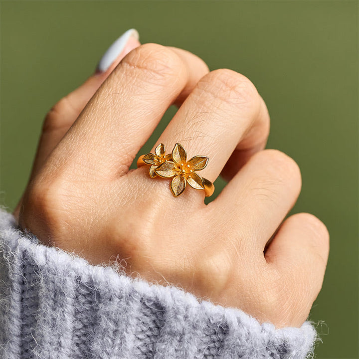 Buddha Stones ​​Fliederblüte, verstellbarer Ring aus 24 Karat vergoldetem Kupfer und Messing - image 10