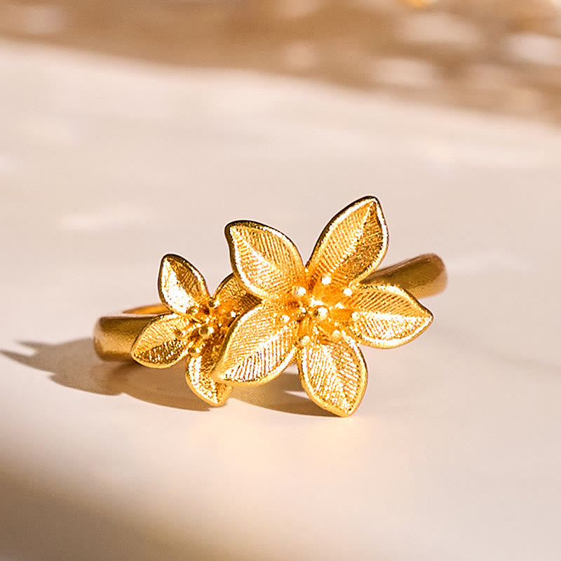 Buddha Stones ​​Fliederblüte, verstellbarer Ring aus 24 Karat vergoldetem Kupfer und Messing - Einstellbar - image 0