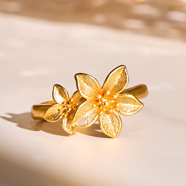 Buddha Stones ​​Fliederblüte, verstellbarer Ring aus 24 Karat vergoldetem Kupfer und Messing - Einstellbar - image 0