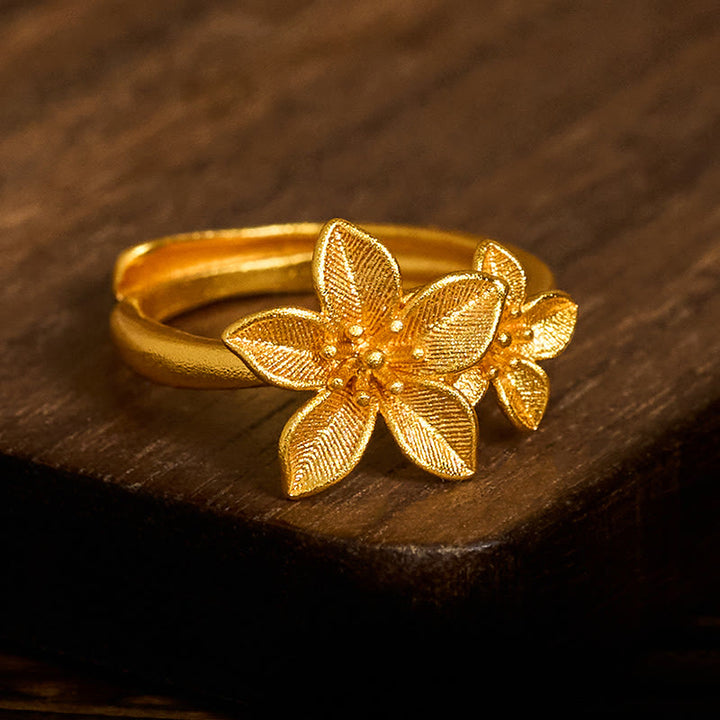 Buddha Stones ​​Fliederblüte, verstellbarer Ring aus 24 Karat vergoldetem Kupfer und Messing - image 3