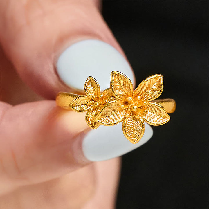 Buddha Stones ​​Fliederblüte, verstellbarer Ring aus 24 Karat vergoldetem Kupfer und Messing - image 4