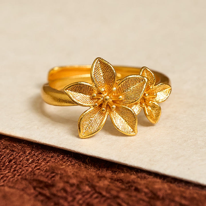 Buddha Stones ​​Fliederblüte, verstellbarer Ring aus 24 Karat vergoldetem Kupfer und Messing - image 1