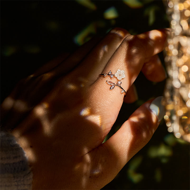 Buddha Stones, weißer Blumen-Design, verstellbarer Heilring aus Kupfer - image 9