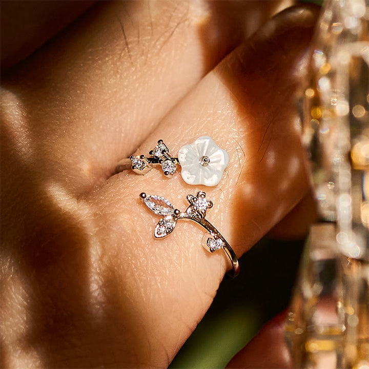 Buddha Stones, weißer Blumen-Design, verstellbarer Heilring aus Kupfer - image 18