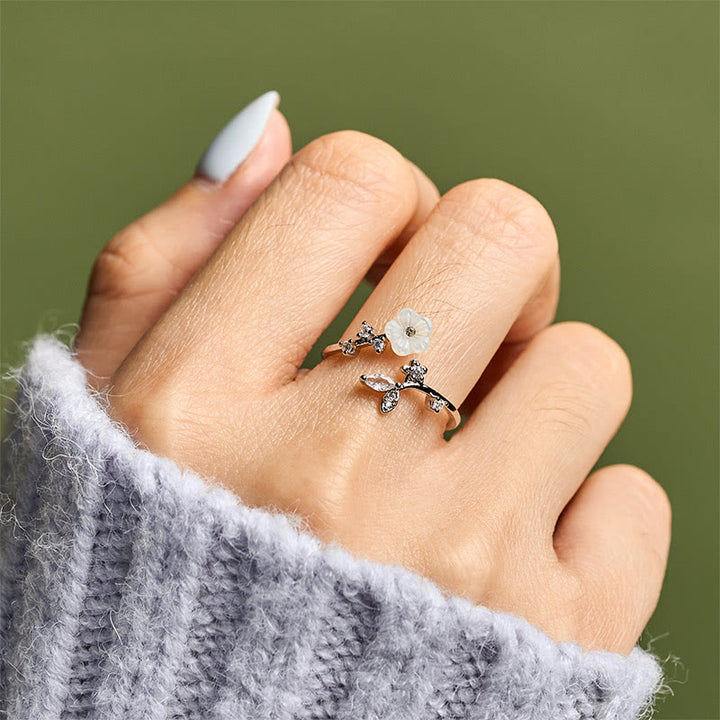 Buddha Stones, weißer Blumen-Design, verstellbarer Heilring aus Kupfer - image 20