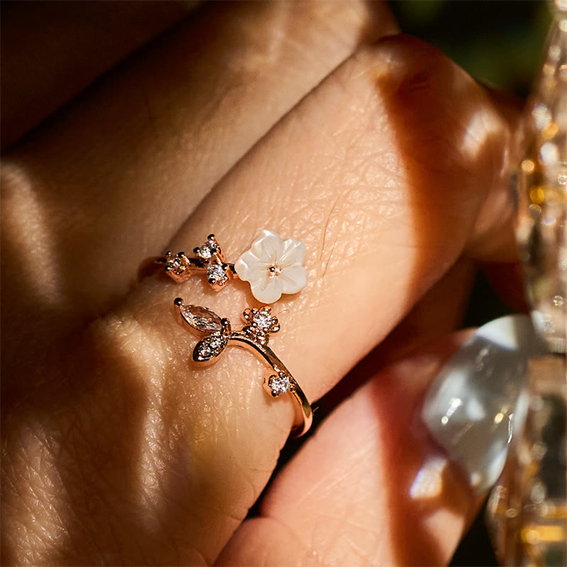 Buddha Stones, weißer Blumen-Design, verstellbarer Heilring aus Kupfer - image 6