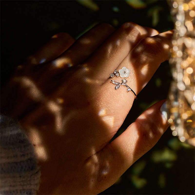 Buddha Stones, weißer Blumen-Design, verstellbarer Heilring aus Kupfer - image 21