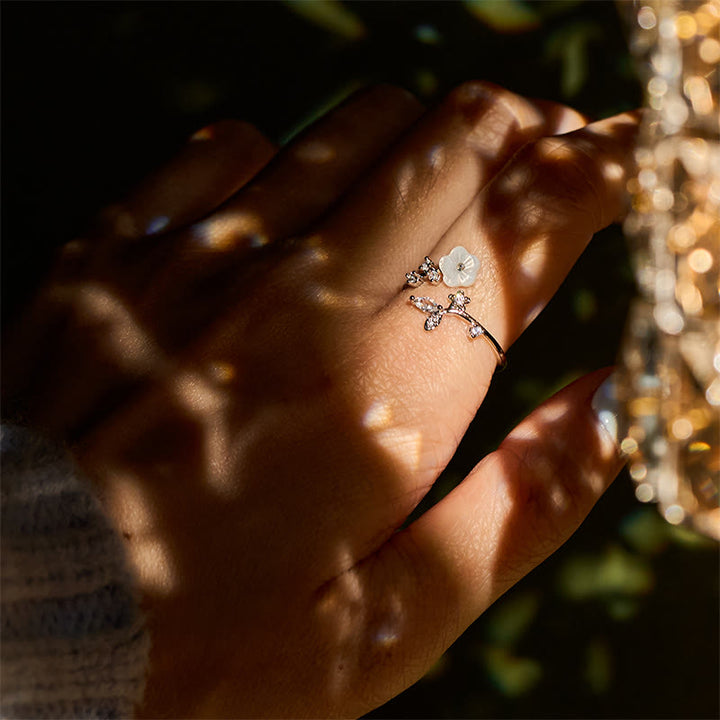 Buddha Stones, weißer Blumen-Design, verstellbarer Heilring aus Kupfer - image 21