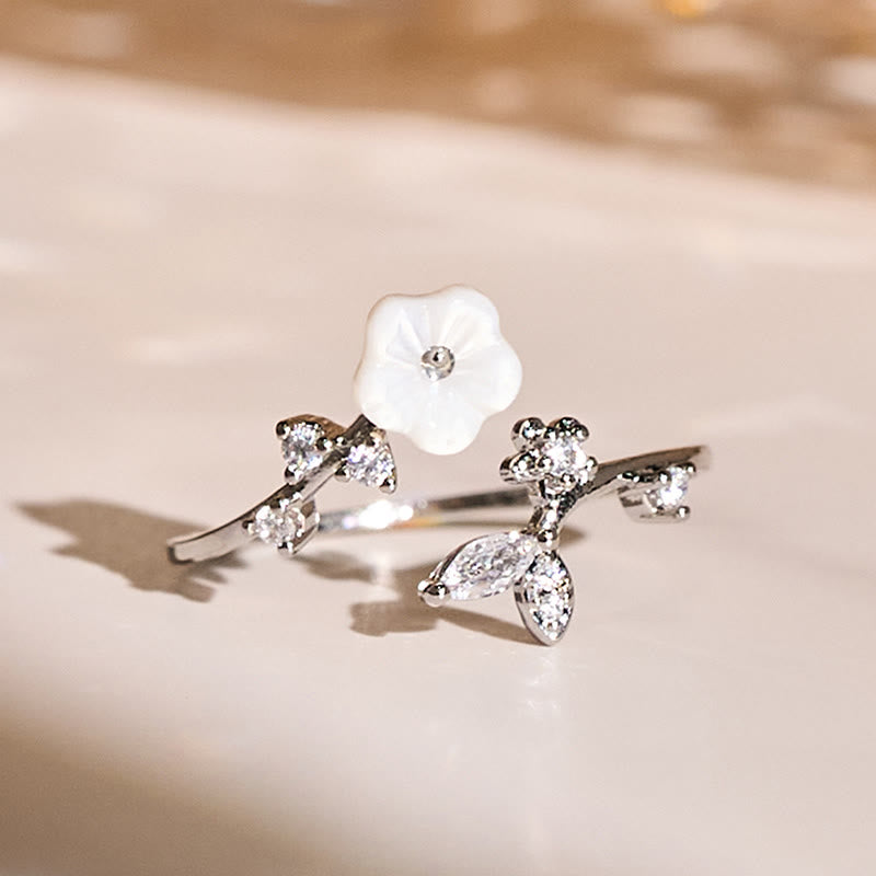 Buddha Stones, weißer Blumen-Design, verstellbarer Heilring aus Kupfer - Silber - image 12