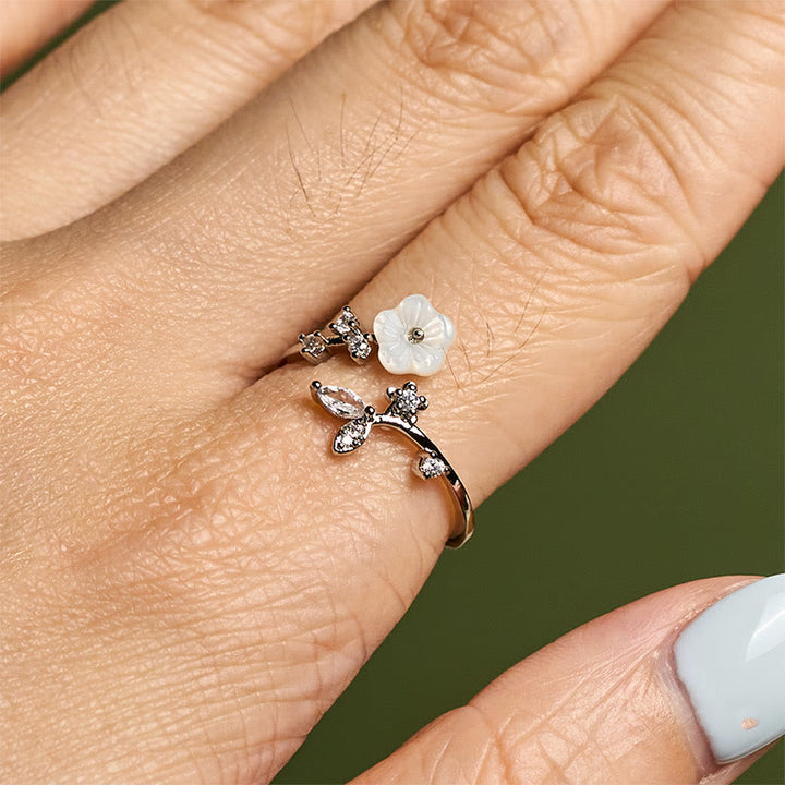 Buddha Stones, weißer Blumen-Design, verstellbarer Heilring aus Kupfer - image 19