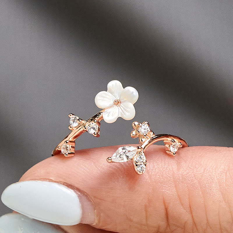 Buddha Stones, 925er Sterlingsilber, weißer Blumen-Design, verstellbarer Segensring - image 2