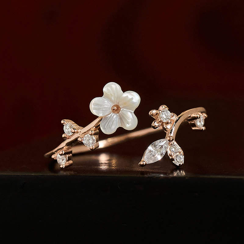 Buddha Stones, 925er Sterlingsilber, weißer Blumen-Design, verstellbarer Segensring - image 1