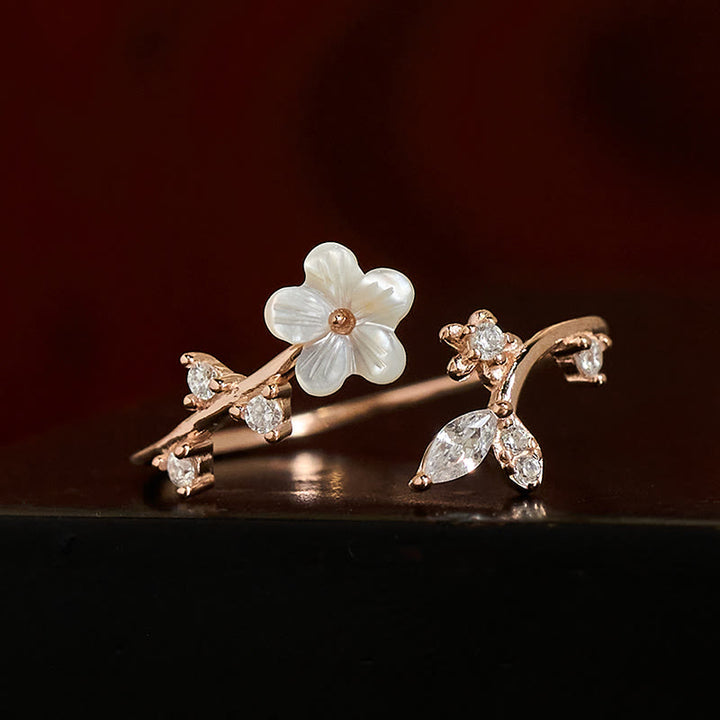 Buddha Stones, 925er Sterlingsilber, weißer Blumen-Design, verstellbarer Segensring - image 1