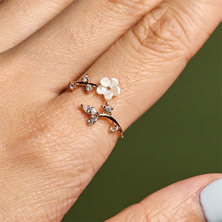 Buddha Stones, 925er Sterlingsilber, weißer Blumen-Design, verstellbarer Segensring - image 4