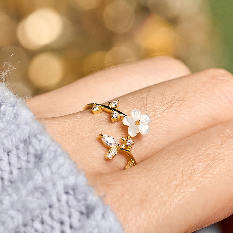 Buddha Stones, 925er Sterlingsilber, weißer Blumen-Design, verstellbarer Segensring - image 20