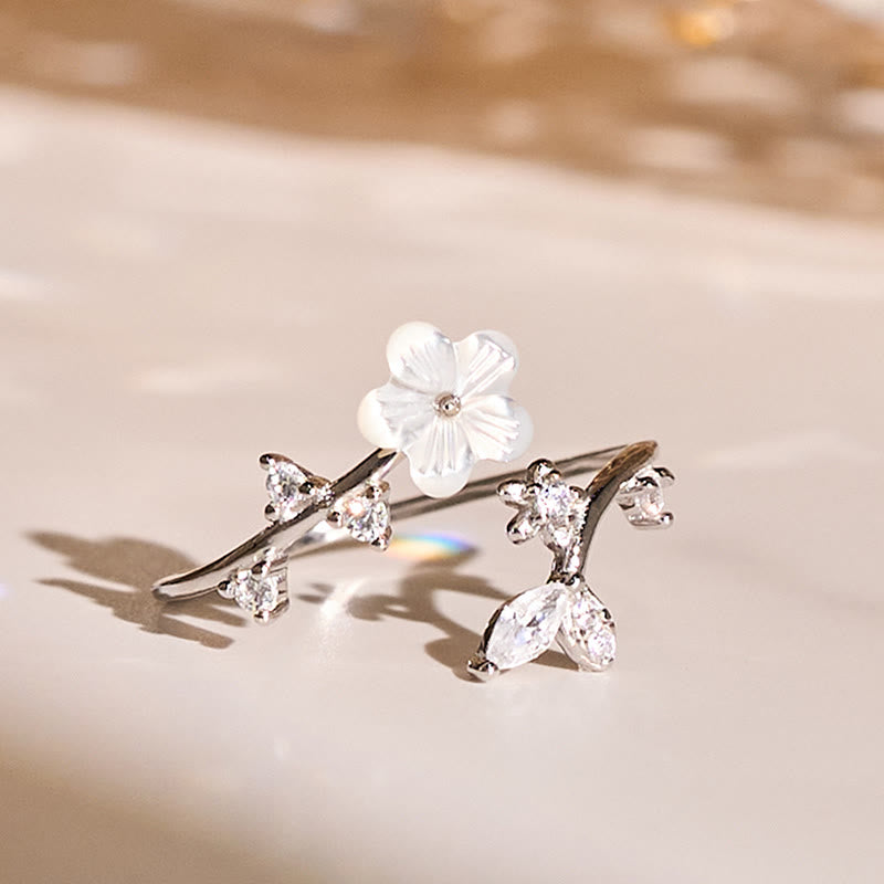 Buddha Stones, 925er Sterlingsilber, weißer Blumen-Design, verstellbarer Segensring - Silber - image 10