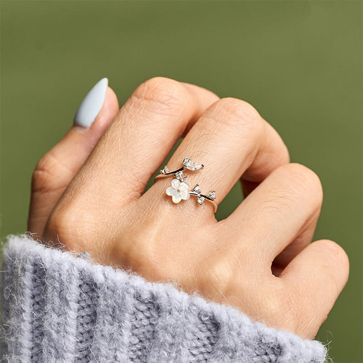 Buddha Stones, 925er Sterlingsilber, weißer Blumen-Design, verstellbarer Segensring - image 15