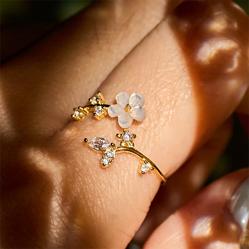 Buddha Stones, 925er Sterlingsilber, weißer Blumen-Design, verstellbarer Segensring - image 23