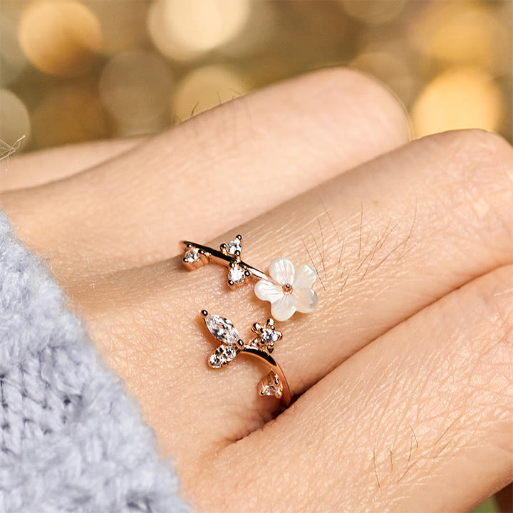 Buddha Stones, 925er Sterlingsilber, weißer Blumen-Design, verstellbarer Segensring - image 3