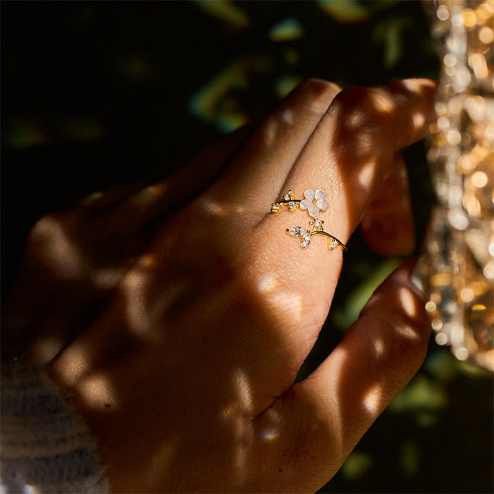 Buddha Stones, 925er Sterlingsilber, weißer Blumen-Design, verstellbarer Segensring - image 24